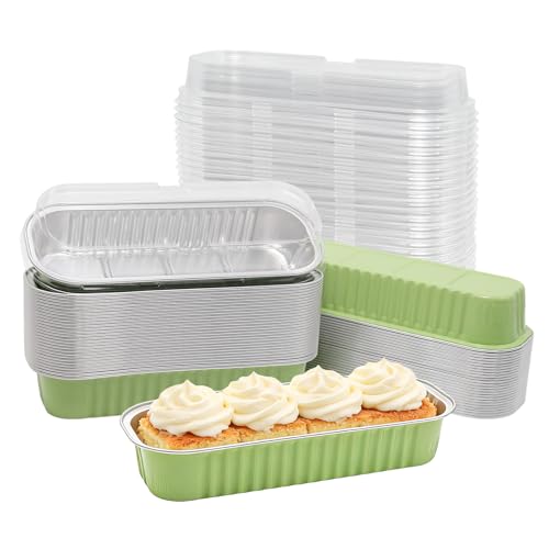 50 Pack 6.8oz Mini Cake Pans with Lids, Light Green - color: Light Green, size: Rectangle