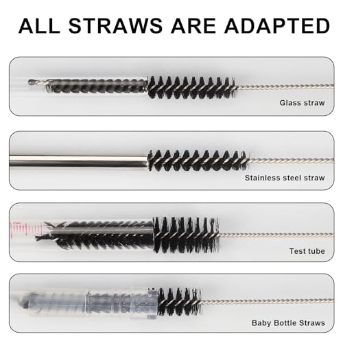Ixiaoyoo 12 Pcs Straw Cleaner Brushes Set, 8.2 Inch Nylon Cleaning Brush - color: 8.2 Inch Black