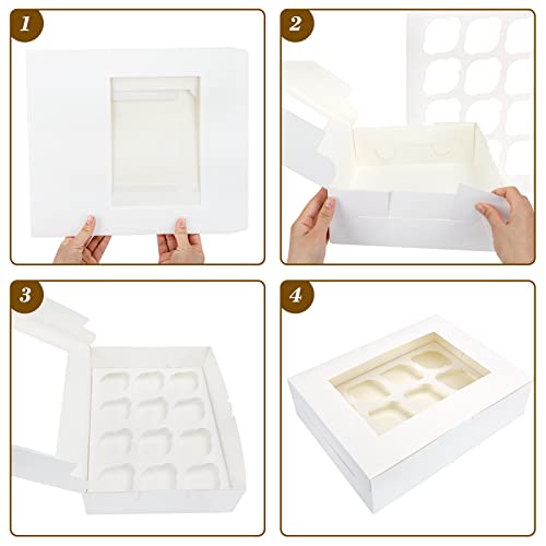 Moretoes 30pcs Cupcake Boxes, 12 Count Bakery Boxes with Windows & Inserts - color: White, size: 13*10*3.5inch