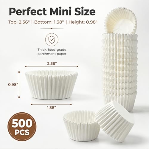 Non-stick 500 Count White Mini Cupcake Liners for Baking, Food-grade Cupcake Wrapper, Greaseproof Parchment Muffin Liners,Baking Cups for Cupcakes, Muffins, Nuts - color: White