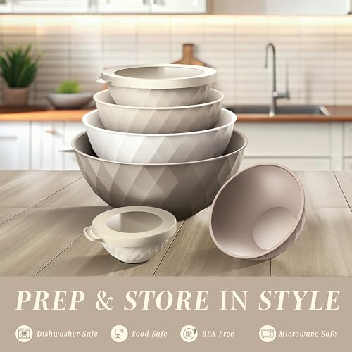 COOK WITH COLOR Mixing Bowls with Lids - 12 Piece Plastic Nesting Bowls Set includes 6 Prep Bowls and 6 Lids, Microwave Safe Mixing Bowl Set, Brown Diamond - color: Brown Diamond