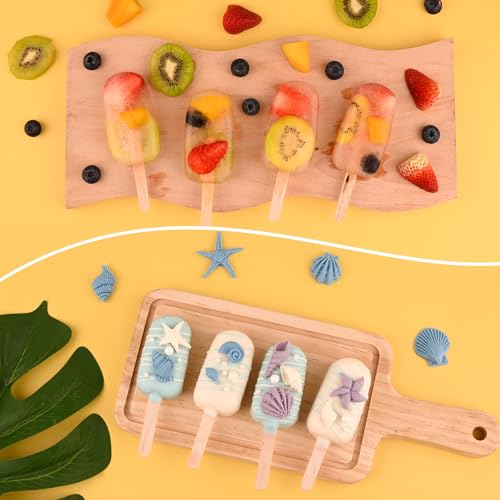Sakolla 3 Pcs 4 Cavity Mini Popsicle Silicone Molds with 100 Wooden Sticks - size: 3 Pcs Mini - White
