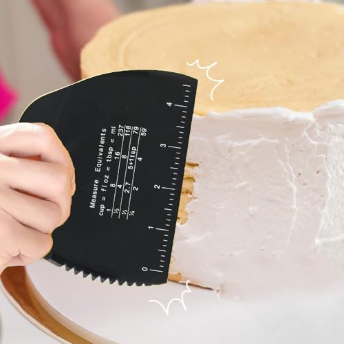 Silicone Dough Scraper with Measuring Scale, 5.5 x 4.7 Inch Dough Cutter for Baking, Pizza, and Pastry, Bench Scraper for Kitchen Countertops(Black) - color: Black