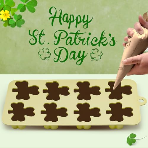 Shamrock Chocolate Molds, 2 Pack Silicone Dessert Mold, St. Patrick's Day Theme, Green, Silicone, BPA Free - size: Shamrock