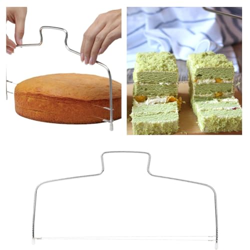 Limen 2Pcs Cake Leveler Adjustable - Stainless Steel Bow-Shaped Double Wire Cake Cutter,Silver Layering Slicing Tool for Bread and Toast,32 x 16 cm