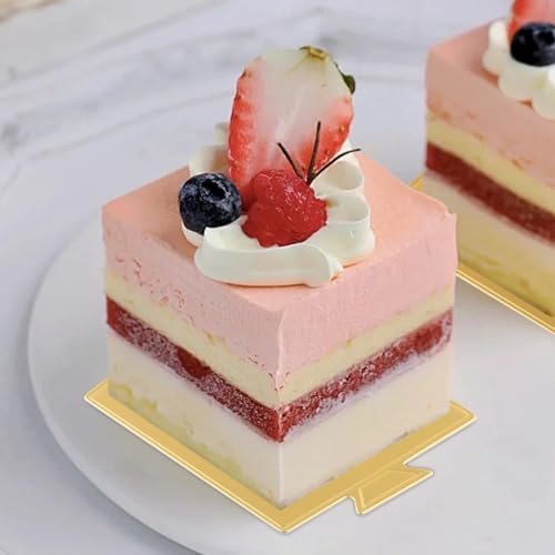 100 Pcs Mini Cake Boards 3.5 x 3.3 Inch,Gold Square Cake Cardboard Cupcakes Base for Desserts, Pastries, Mousse, Food Grade Disposable Cake Display Board for Wedding,Party Bakin,Birthday,Cake DIY - size: 3.5 x 3.3 Inch