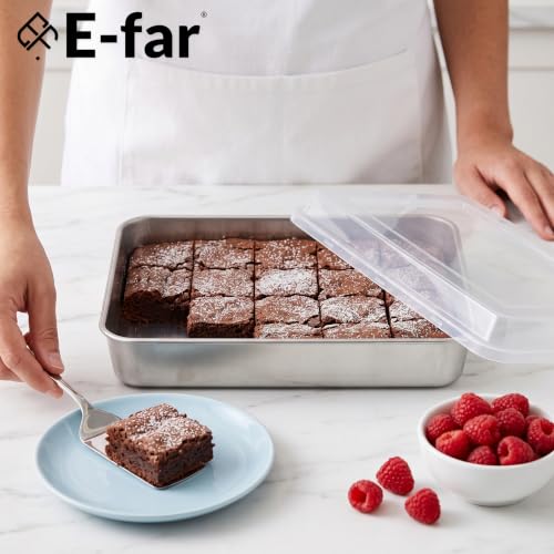 E-far 2 Pack Stainless Steel Baking Pans, 12⅓ x 9¾ x 2 Inch for Cake - size: 12.4"x 9.6"x 2", style: 2Pans
