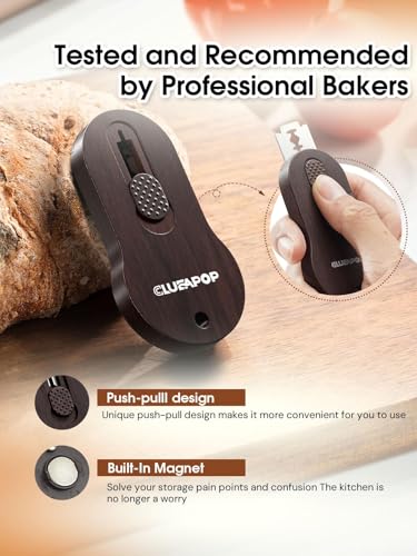 CLUEAPOP Bread Lame | Sourdough Scoring Tool | Bread Scoring Tool | Lame Bread Tool | Sourdough Tools Includes 5 Bread Razor Blades, Extractable & Magnetic Scoring Knife for Bread Baking - color: Walnut