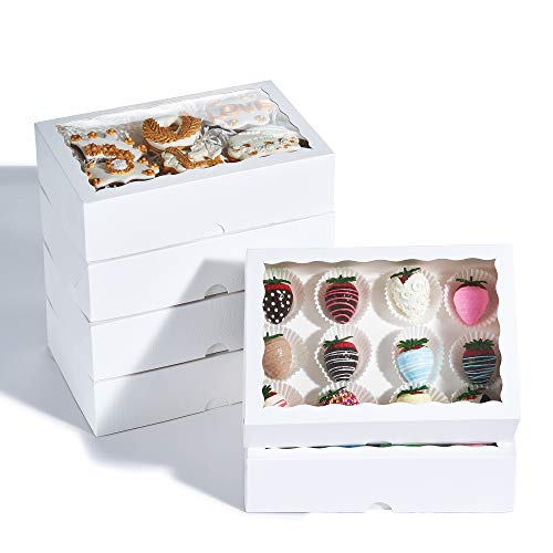 24PCS 10x7x2.5Inches White Bakery Boxes with Display Window, Multi-Use Dessert Containers for Chocolate Covered Strawberries, Cookies, Donuts, Macarons, Muffins & Hot Cocoa Bombs - color: White