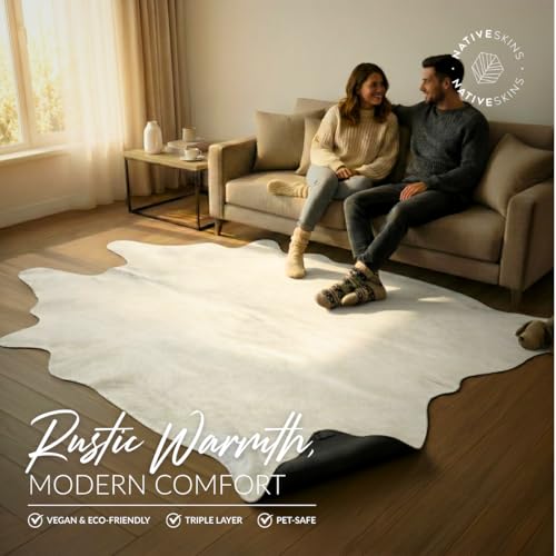 Faux Cowhide Rug 4'7"x6'7" - White Cow Print Rug, Washable, Non-Shedding - color: White, size: 4'7" x 6'7" (Large)