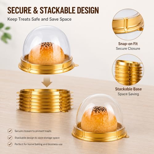 RHBLME 200 Pack Mini Bundt Cake Containers, Clear Plastic Small Cake Boxes with Dome Lids Mini Cupcake Boxes, Dome Muffin Single Container for Cookies Cheesecake Mooncake Desserts