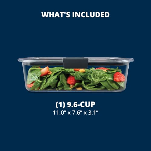 Rubbermaid Brilliance Large Food Storage Container, 9.6 Cup, BPA-Free, Leak-Proof, Clear - size: 9.6 cup