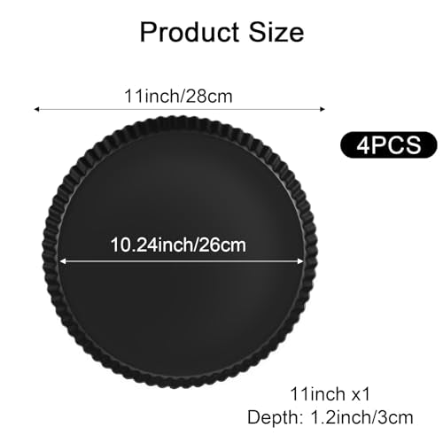 11 Inch Tart Pan with Removable Bottom, Non-Stick Pie Pan for Baking, Carbon Steel Quiche Baking Dish for Mousse Cakes, Fruit Desserts (Set of 4)