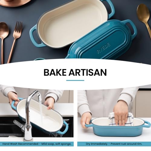 Oval Dutch Oven for Bread Baking,11.3x5.3 Enameled Cast Iron Bread Pan,Blue - color: Blue
