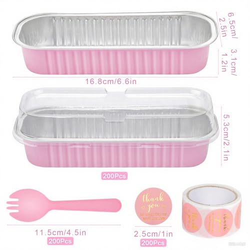 200Pack 6.8oz Pink Mini Cake Pans with Lids Baking Cups Aluminum Foil Pans Tins, Individual Dessert Cups Containers for Sales,Party,Picnics - color: 200-pack-Pink