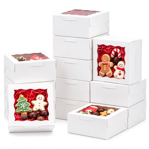 50pcs Cookie Boxes 5x5x2.5 Inch Bakery Boxes with Window Treat Box - color: White