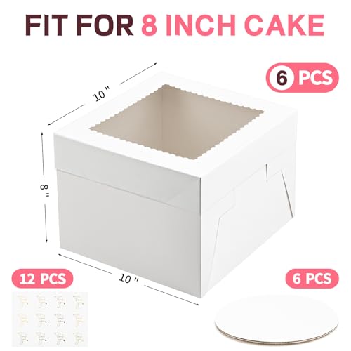 ZORRITA Cake Boxes, 10 x 10 x 8 Inches, 6 Pack