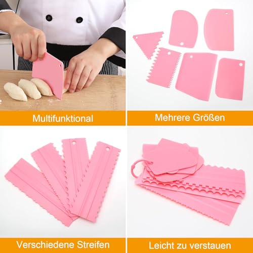 12 Pcs Adjustable Cake Smoother Set, Plastic Cake Decorating Tools Comb and Dough Scrapers for Baking Pastries (Pink)