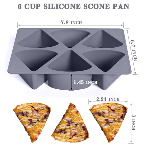 Silicone Scone Pan 6-Cavity, 2-Pack Non-Stick Scone Baking Pan, Heat Resistant for Baking Biscuits, Scones, Cookies, Dishwasher Safe, Gray (Gray)