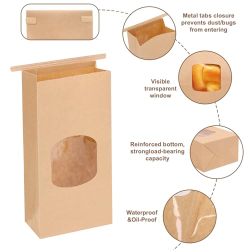 Moretoes 100pcs Medium Bakery Cookie Bags with Window, 4.7x2.5x9.6In - size: 4.7*2.6*9.6inch