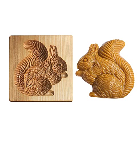 Carved Wooden Gingerbread Cookie Mold,3D Wooden Baking Mold Cookie Biscuit Press Stamp Molds,Cookie Cutter,Cookie Stamp,DIY Biscuit Stamp Mould for Halloween Thanksgiving Christmas(Squirrel) - color: Squirrel