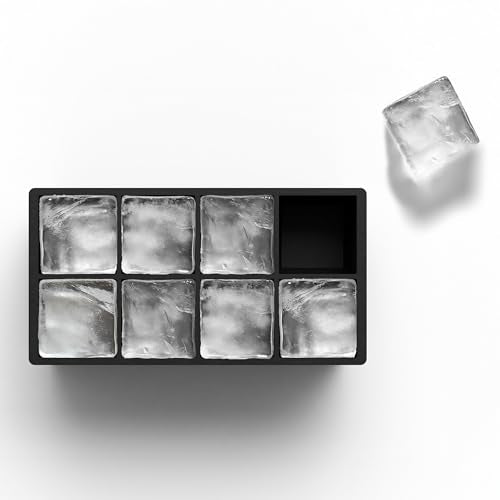 Ice Cube Molds, 2 Pack Silicone Trays for 8 Large Square Cubes - color: 2" Cube (Black)