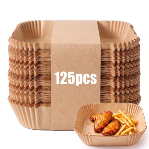 Air Fryer Liners Disposable Rectangular. 125pcs Virgin Pulp Parchment Paper for 4qt-8qt Air Fryer.Food Grade,Non-stick, Oil-proof & Heat Resistant for Baking,Microwave,Cooking & Deep Fryer Accessories