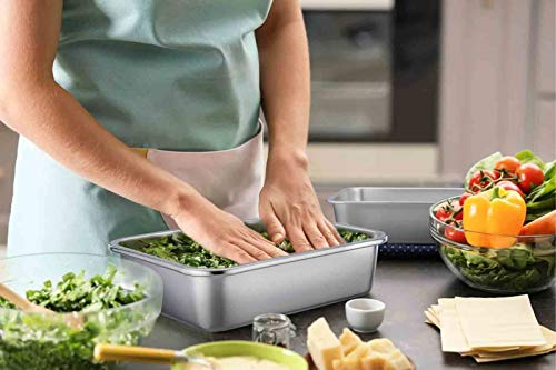 TeamFar Lasagna Pan, Rectangular Cake Pan Brownie Bake Dish Stainless Steel - size: 12.75" x 10" x 3.2"