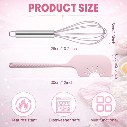 Didaey 2 Pack Silicone Spatula Scraper and Whisk, Pink Kitchen Utensils