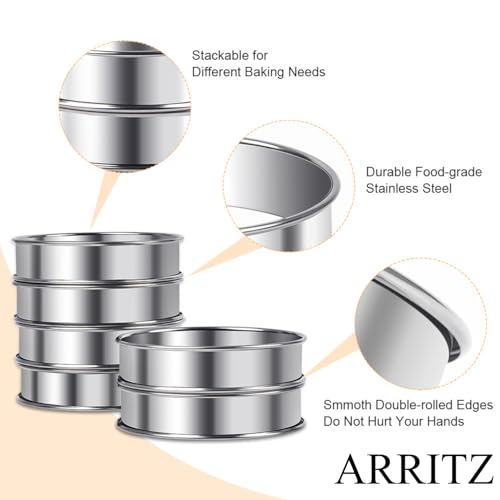 4inch English Muffin Rings, 6pcs Double Rolled Stainless Steel Crumpet Tart Rings for Baking - size: 4in