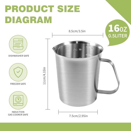 Stainless Steel Metal Measuring Cup w/Handle for Liquid,16&16oz - size: 16 oz+16 oz