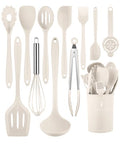 Khaki Kitchen Utensils Set-12 Pieces Silicone Cooking Utensils Set - color: Khaki