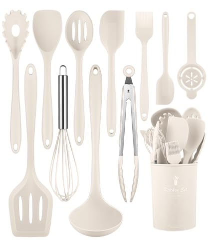 Khaki Kitchen Utensils Set-12 Pieces Silicone Cooking Utensils Set - color: Khaki