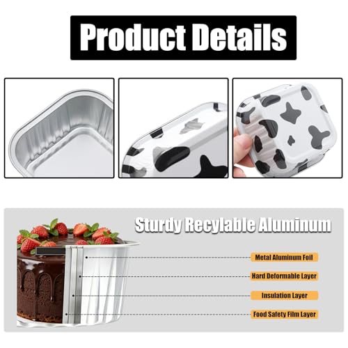 50 Pack 5oz Mini Square Cake Pans with Lids, Cow Print - color: Cow Print, size: Square