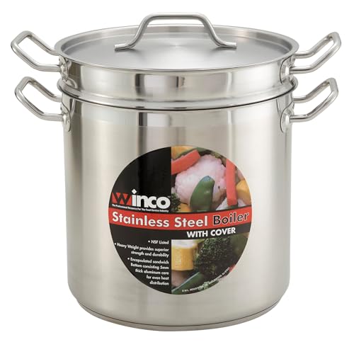 Winco 16 qt Stainless Steel Double Boiler with Cover
