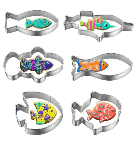 6pcs Fish Cookie Cutter, Stainless Steel Fish Cookie Mold for Baking
