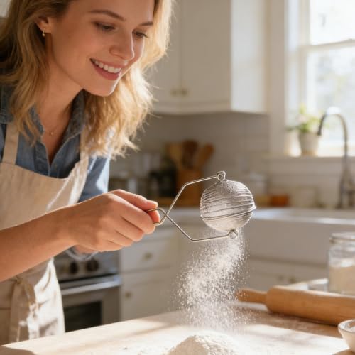 Cabilock Stainless Steel Flour Sieve Handheld Mesh Flour Sifter for Baking Powdered Sugar Cocoa Almond Powder Fine Mesh Strainer for Kitchen Sifting Tool - size: 23x6cm