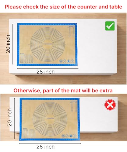 Silicone Pastry Mat with Measurements, 28 x 20 Inch Extra Thick Non-Slip Nonstick XL Baking Mat for Dough Rolling, Kneading, Fondant and Pie, Blue - color: Blue, size: 28"L x 20"W