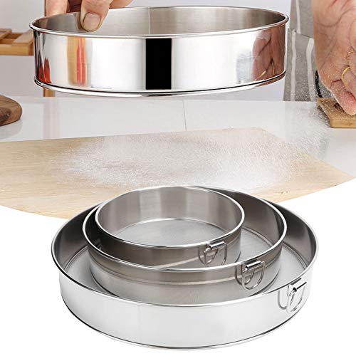 Flour Sifter, Stainless Steel Round Flour Sieve Strainer Drum Sieve 3 Pack Flour Sifter for Baking Fine Mesh Strainers for Bake Cakes