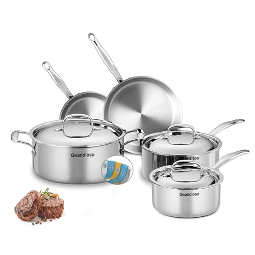 Stainless Steel Cookware Set, 5-ply cookware，8-Piece Pots and Pans Set, 316L Professional Grade, Oven and Broiler Safe to 650°F, Dishwasher Safe, Durable, Induction Compatible, Silver