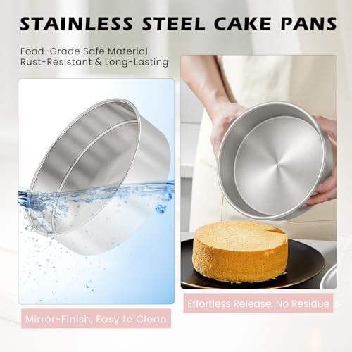 6 Inch Cake Pan - 3PCS Stainless Steel Smash Cake Baking Pans Tins with 100 PCS Parchment Paper, Round Bakeware for Party Birthday Wedding, Mirror Finish & Dishwasher Safe - size: 6 inch -A