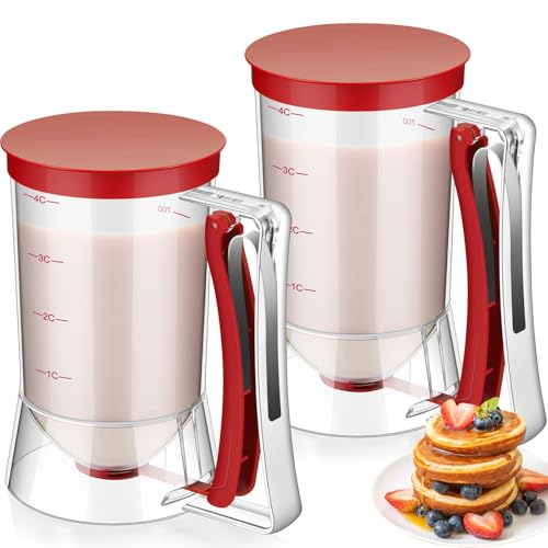 FillTouch 2 Pcs Handheld Batter Dispenser Squeeze Handle 4 Cups, Red - color: Red