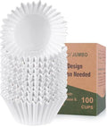 Caperci Heavy Duty Jumbo Cupcake Muffin Liners for Baking - Extra Large 100pcs Grease-Resistant White Paper Baking Cups, No Muffin Pan Needed, Odorless, Easily Peels (White) - color: White