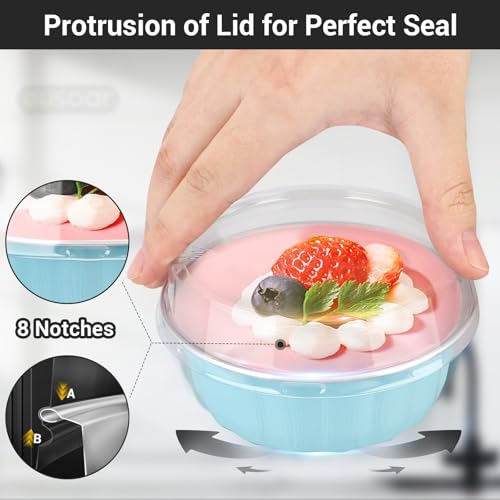 EUSOAR Mini Pie Pans with Lids, 50pcs 9oz Blue Disposable Muffin Tins Cake Containers, Foil Creme Brulee Ramekins Oven Safe Cupcakes Baking Cups Bread Pudding Liners for Wedding Birthday Party - color: Blue, size: 50pcs