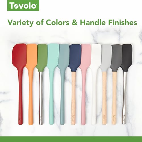 Tovolo Silicone Spatula with Wooden Handle Set of 5 Piece Silicone Kitchen Utensil Set Spoonula Jar Scraper Mini Spatula and Spoonula for Cooking Baking Mixing Folding Apricot Orange Cookware - color: Apricot