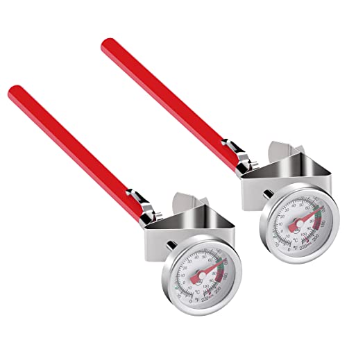 2 Pack Instant Read Pocket Milk Frothing Thermometer with1 inch Dial 5 inch Probe Clip,Best Instant Read Food for the Coffee Drinks,Chocolate Milk Foam (Color Dial)