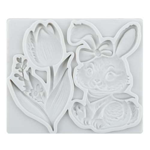 Easter Bunny Rabbit Fondant Molds Tulip Flower Silicone Mold