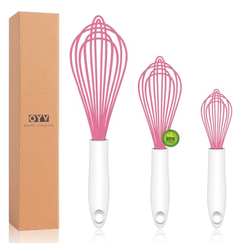 OYV Pink Silicone Whisk Set of 3 - color: Premium(Pink Pack)