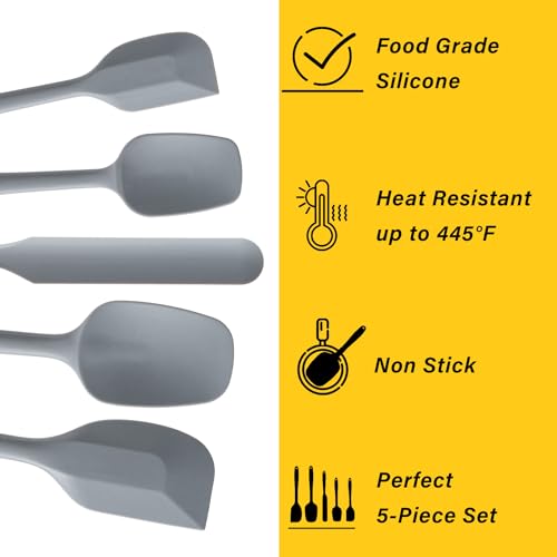 Silicone Spatula Set,5 Piece Food Grade Rubber Spatulas,Grey - color: Gray