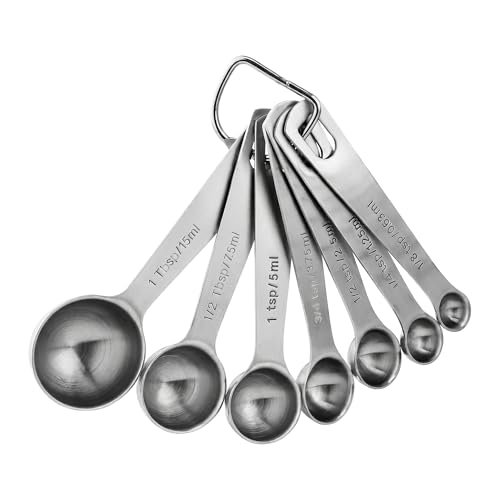 Stainless Steel Measuring Set, Stackable Design Metal Cups and Spoons, Engraved Markings for Dry and Liquid Ingredients 7PCS Silver(spoon) - color: Silver(spoon), size: 7PCS